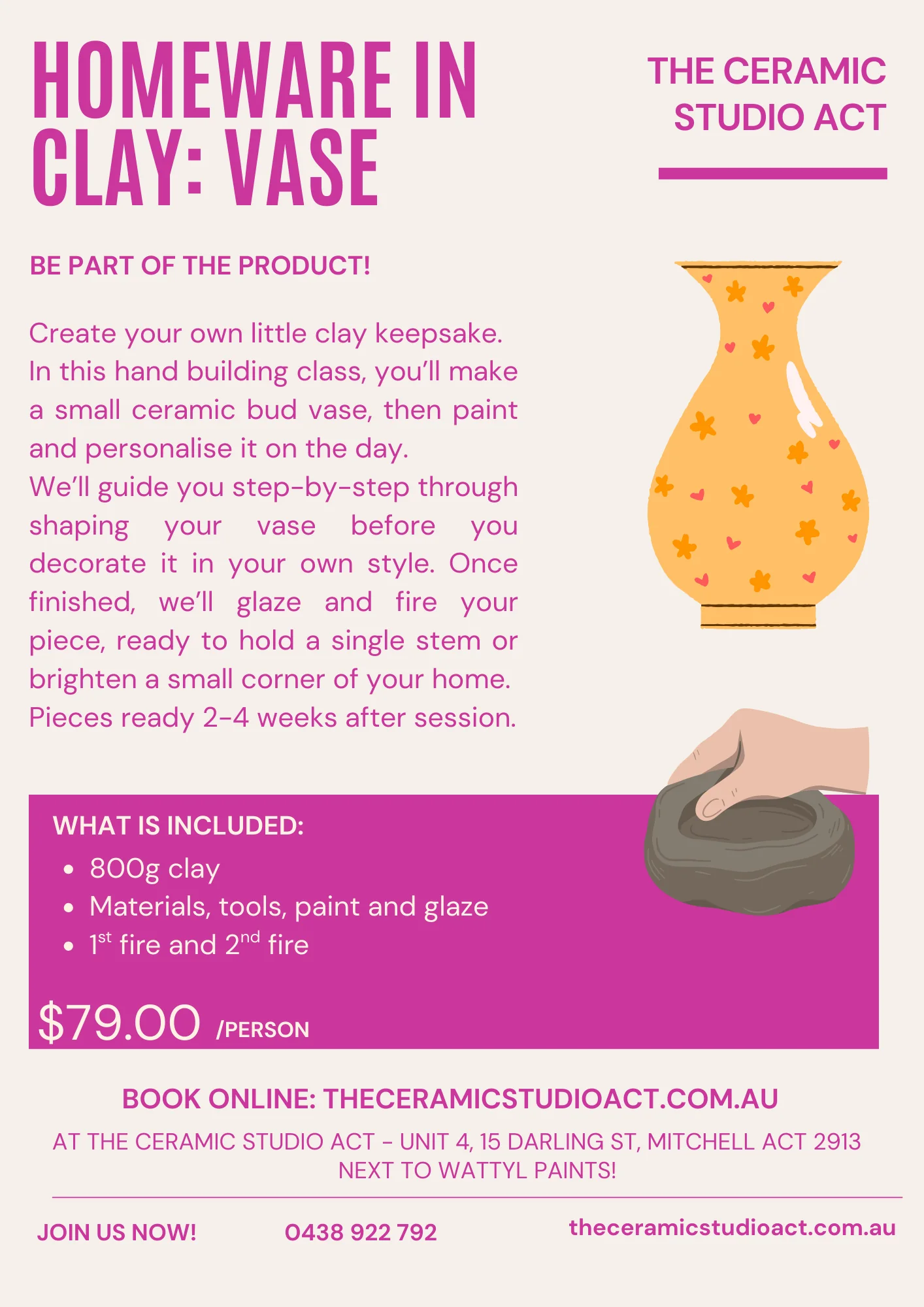 Pottery Class Information Flyer