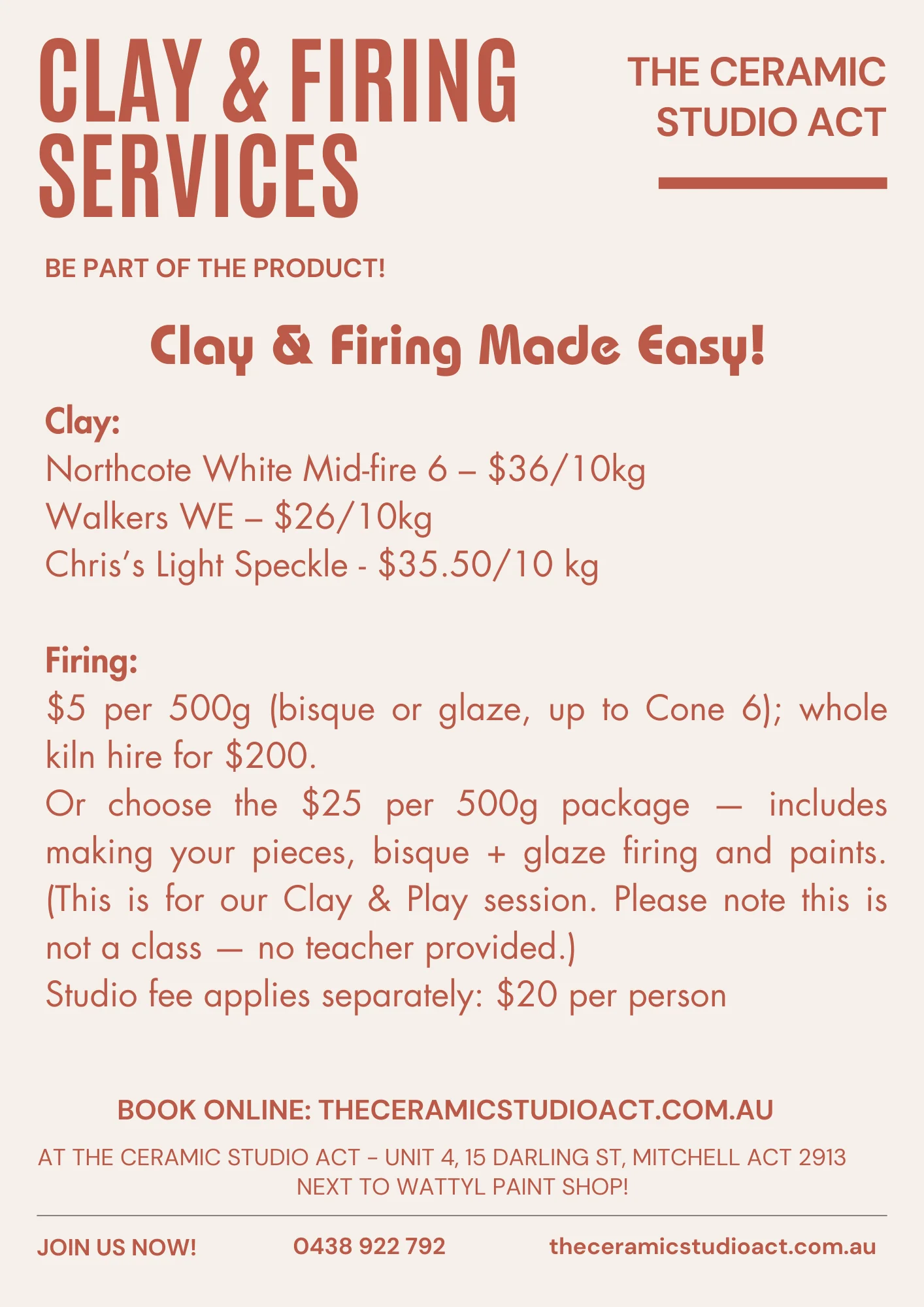 Pottery Class Information Flyer